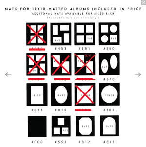 Square Mat BLACK - 20, 24, or 30 "sides" with photo frame on cover The Photographer's Toolbox Matted Albums  The Photographer's Toolbox