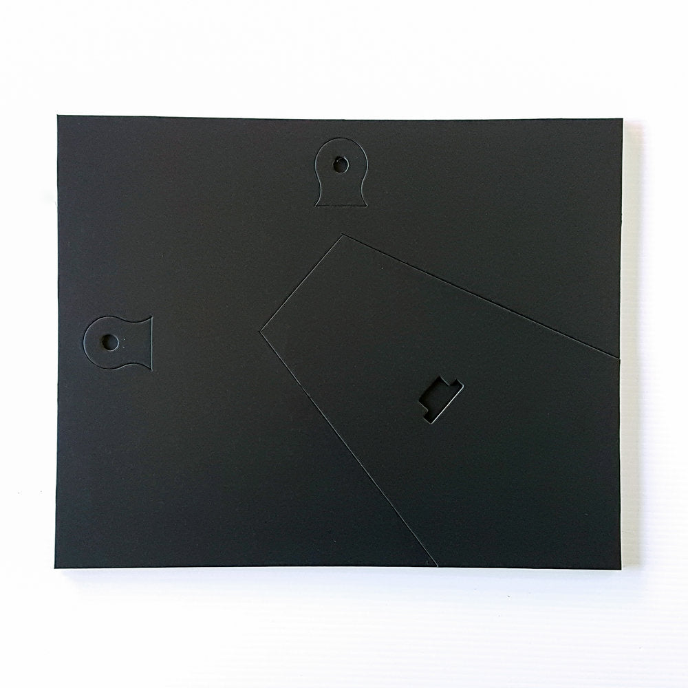 Each mount has its own built in stand on the back. Simply fold it out, click it in to place, and stand it up in a vertical OR horizontal position. Prints easily slide through a space at the side of the mount.