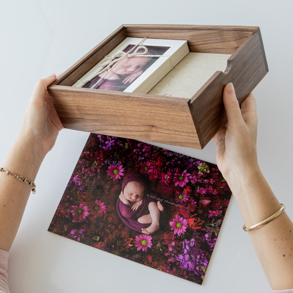 Wooden Memory Box: 10x8" inside WALNUT (EMPTY - Photo lid - optional extra). The Photographer's Toolbox PD Custom Product 77.00 The Photographer's Toolbox